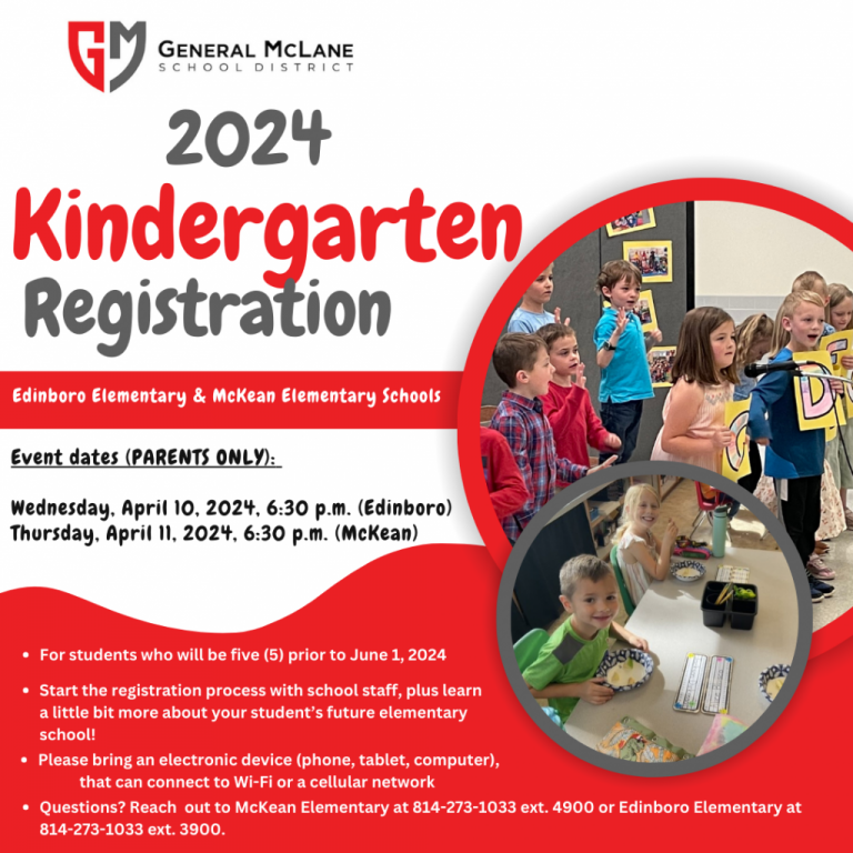 Kindergarten Registration 20242025 General McLane School District